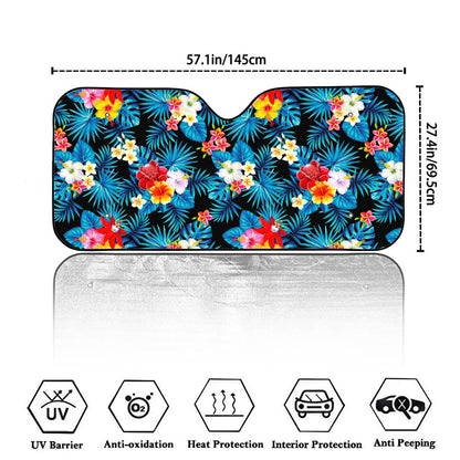 Turquoise Tropical Hawaii Pattern Print Car Windshield Sun Shade
