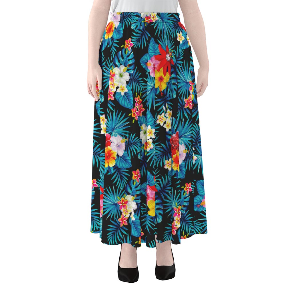 Turquoise Tropical Hawaii Pattern Print Chiffon Maxi Skirt