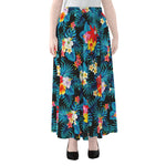 Turquoise Tropical Hawaii Pattern Print Chiffon Maxi Skirt