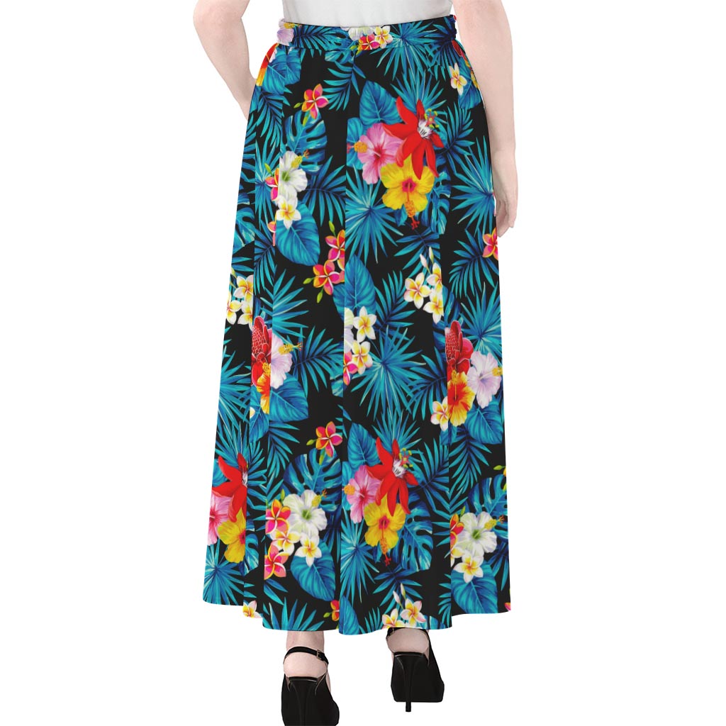 Turquoise Tropical Hawaii Pattern Print Chiffon Maxi Skirt