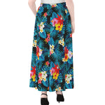 Turquoise Tropical Hawaii Pattern Print Chiffon Maxi Skirt