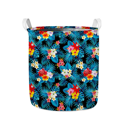Turquoise Tropical Hawaii Pattern Print Collapsible Laundry Basket