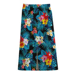 Turquoise Tropical Hawaii Pattern Print Cotton Front Slit Maxi Skirt