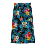 Turquoise Tropical Hawaii Pattern Print Cotton Front Slit Maxi Skirt
