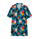 Turquoise Tropical Hawaii Pattern Print Cotton Hawaiian Shirt