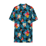 Turquoise Tropical Hawaii Pattern Print Cotton Hawaiian Shirt