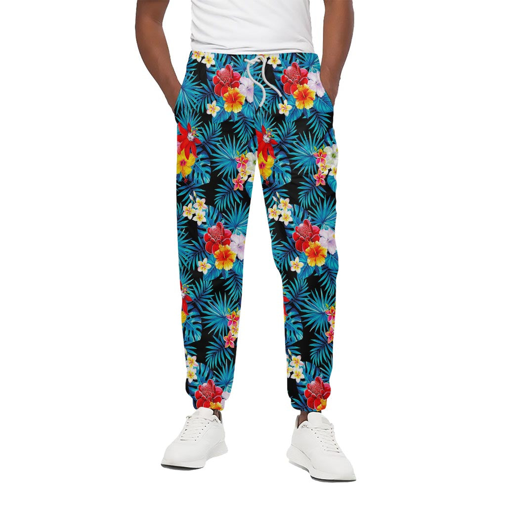 Turquoise Tropical Hawaii Pattern Print Cotton Pants