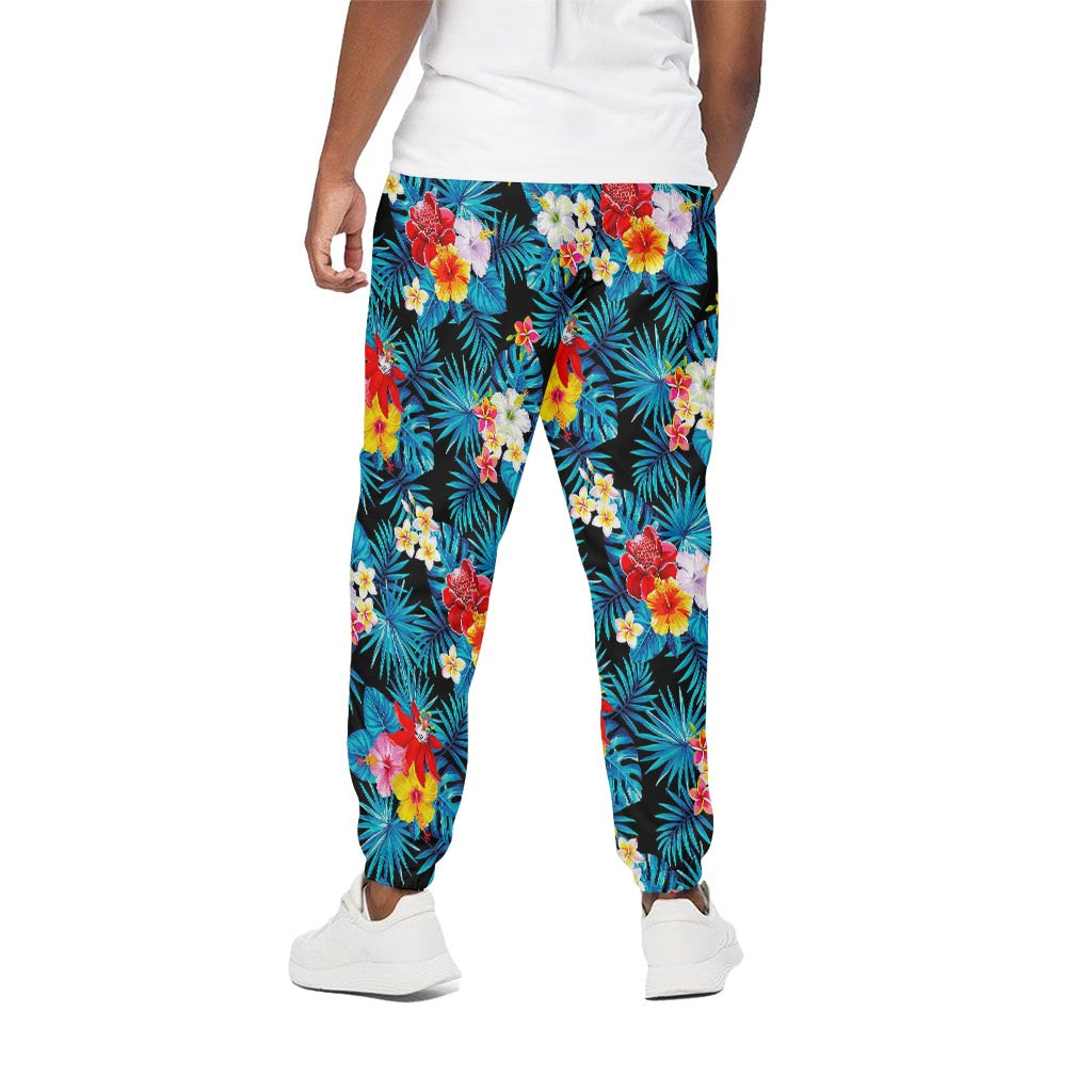 Turquoise Tropical Hawaii Pattern Print Cotton Pants