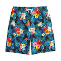 Turquoise Tropical Hawaii Pattern Print Cotton Shorts