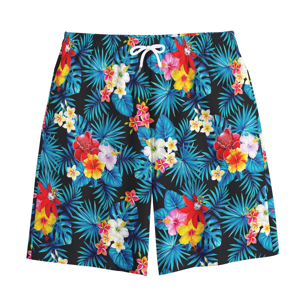 Turquoise Tropical Hawaii Pattern Print Cotton Shorts