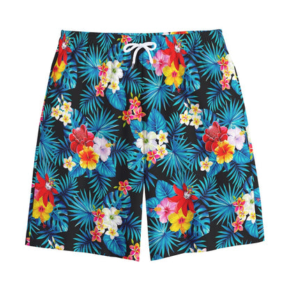 Turquoise Tropical Hawaii Pattern Print Cotton Shorts