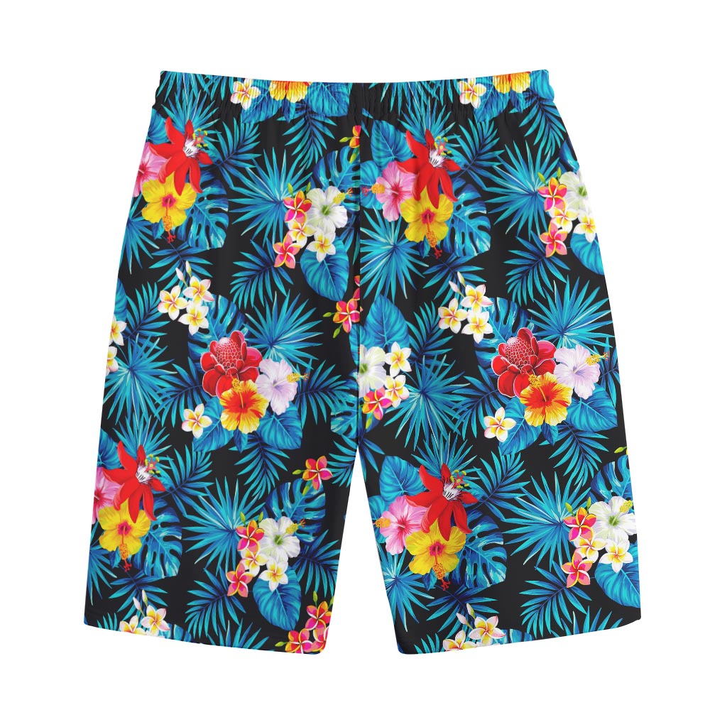Turquoise Tropical Hawaii Pattern Print Cotton Shorts