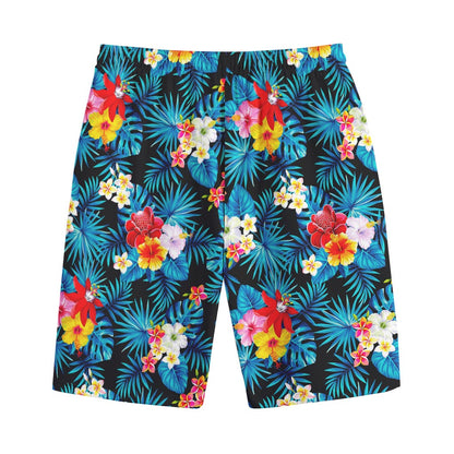 Turquoise Tropical Hawaii Pattern Print Cotton Shorts