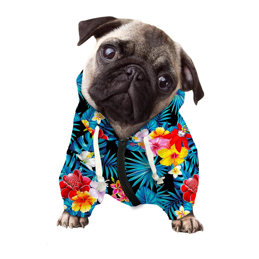 Turquoise Tropical Hawaii Pattern Print Dog Zip Up Hoodie