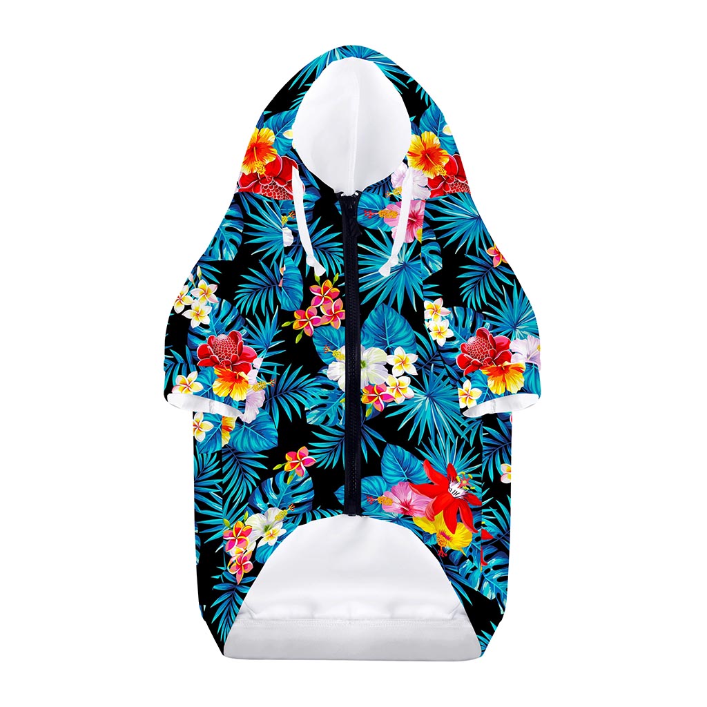 Turquoise Tropical Hawaii Pattern Print Dog Zip Up Hoodie