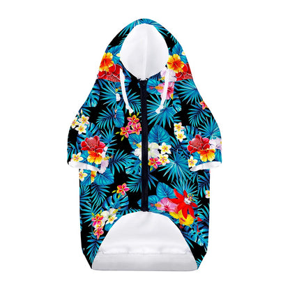 Turquoise Tropical Hawaii Pattern Print Dog Zip Up Hoodie