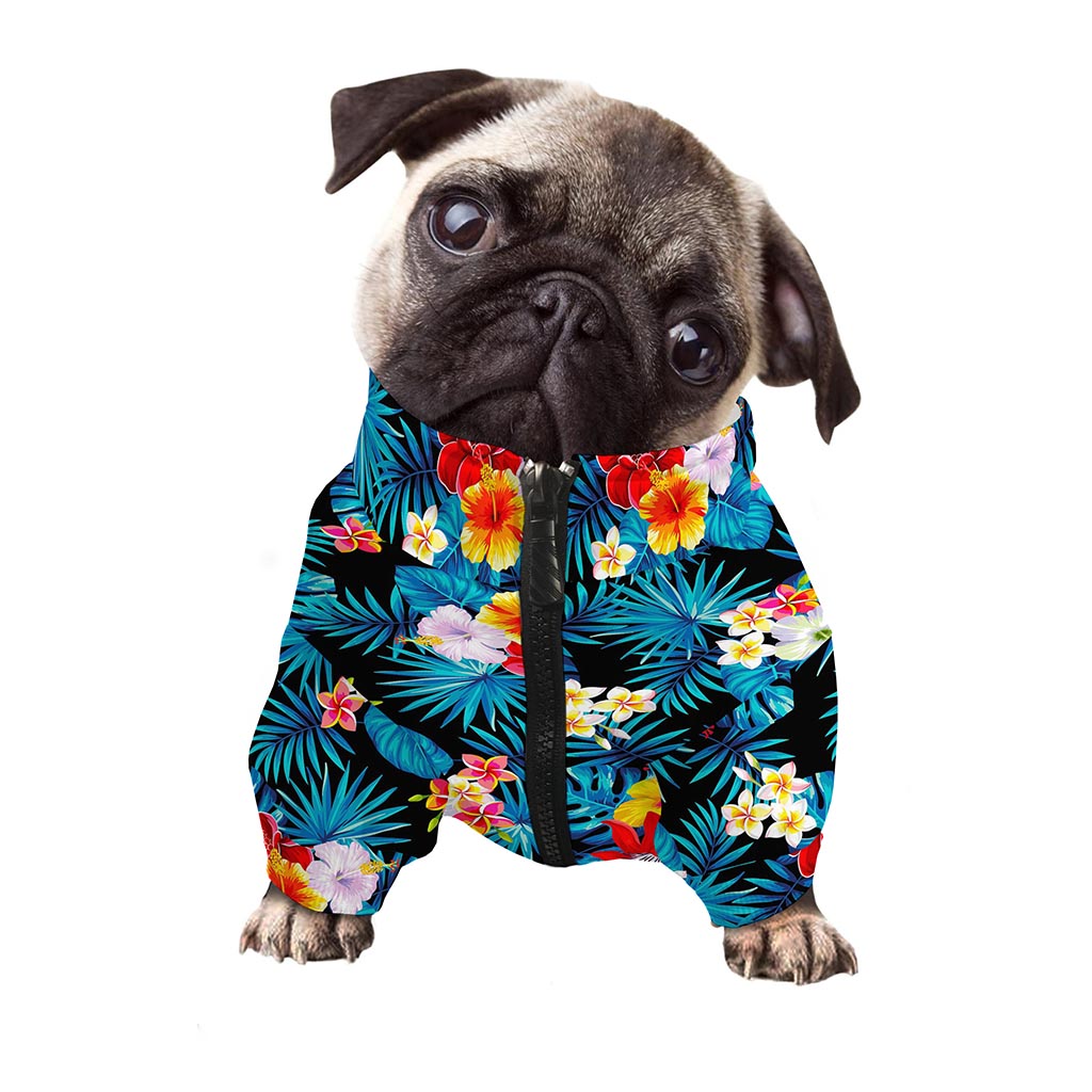 Turquoise Tropical Hawaii Pattern Print Dog Zip Up Jacket