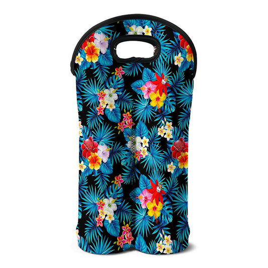 Turquoise Tropical Hawaii Pattern Print Double Neoprene Wine Tote