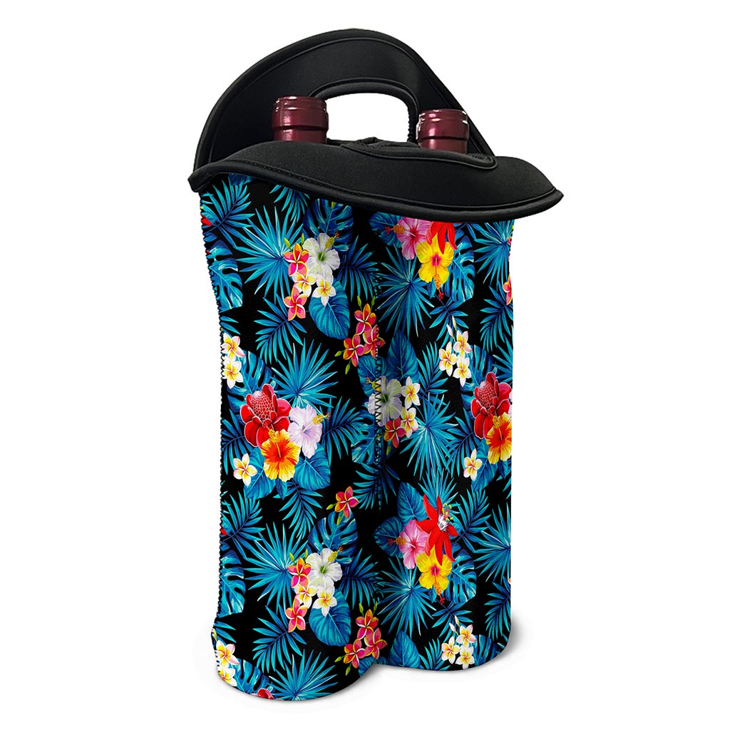 Turquoise Tropical Hawaii Pattern Print Double Neoprene Wine Tote