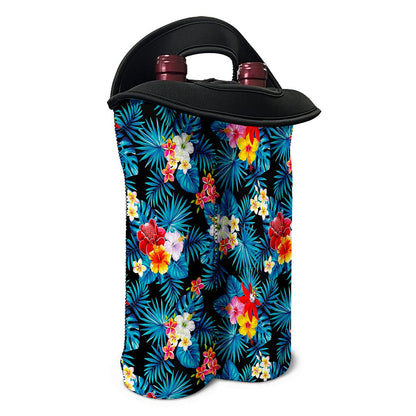 Turquoise Tropical Hawaii Pattern Print Double Neoprene Wine Tote