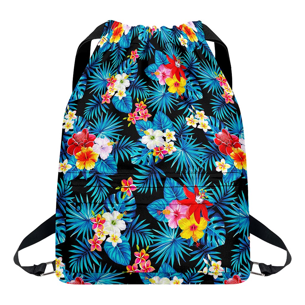 Turquoise Tropical Hawaii Pattern Print Drawstring Backpack