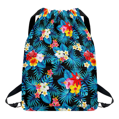Turquoise Tropical Hawaii Pattern Print Drawstring Backpack