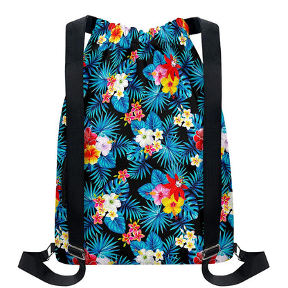 Turquoise Tropical Hawaii Pattern Print Drawstring Backpack