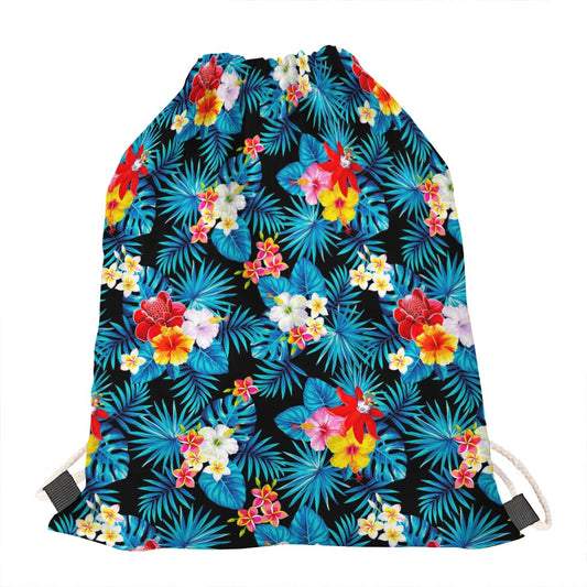 Turquoise Tropical Hawaii Pattern Print Drawstring Bag