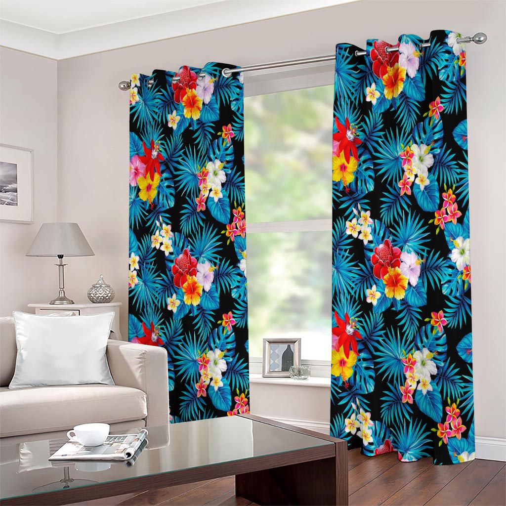 Turquoise Tropical Hawaii Pattern Print Extra Wide Grommet Curtains