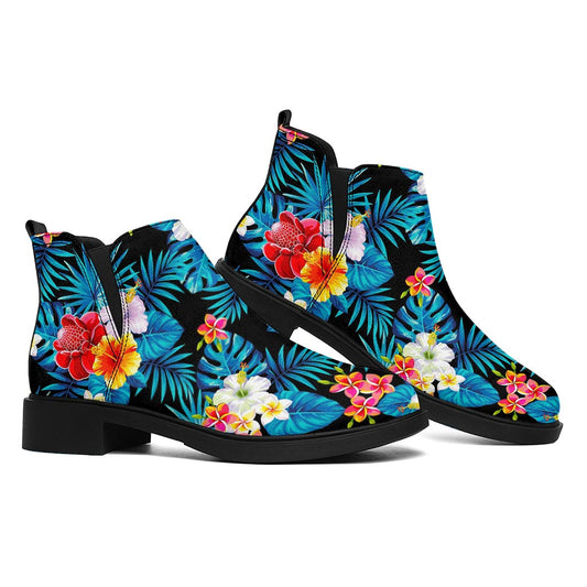 Turquoise Tropical Hawaii Pattern Print Flat Ankle Boots