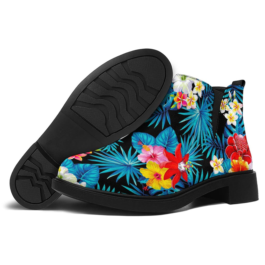 Turquoise Tropical Hawaii Pattern Print Flat Ankle Boots