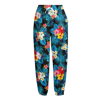 Turquoise Tropical Hawaii Pattern Print Fleece Lined Knit Pants