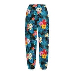 Turquoise Tropical Hawaii Pattern Print Fleece Lined Knit Pants