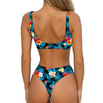 Turquoise Tropical Hawaii Pattern Print Front Bow Tie Bikini