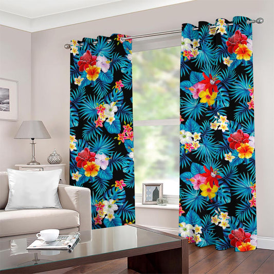 Turquoise Tropical Hawaii Pattern Print Grommet Curtains