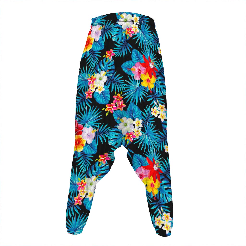 Turquoise Tropical Hawaii Pattern Print Hammer Pants