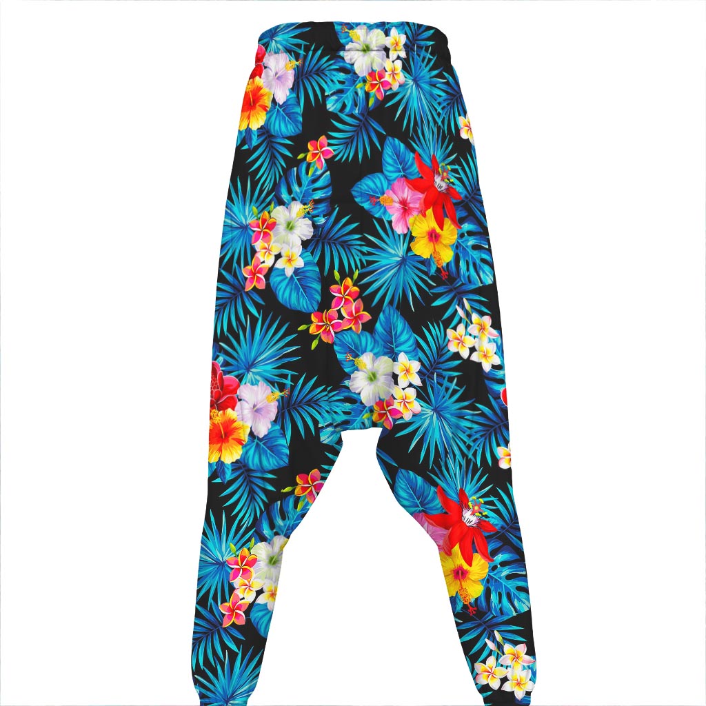 Turquoise Tropical Hawaii Pattern Print Hammer Pants
