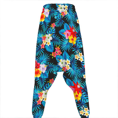 Turquoise Tropical Hawaii Pattern Print Hammer Pants