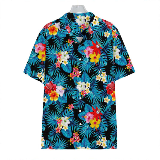 Turquoise Tropical Hawaii Pattern Print Hawaiian Shirt