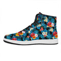Turquoise Tropical Hawaii Pattern Print High Top Leather Sneakers