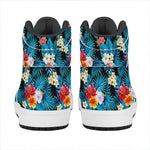 Turquoise Tropical Hawaii Pattern Print High Top Leather Sneakers