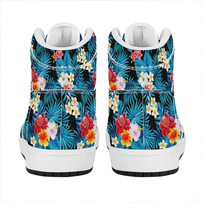 Turquoise Tropical Hawaii Pattern Print High Top Leather Sneakers