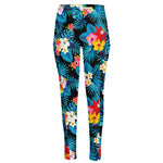 Turquoise Tropical Hawaii Pattern Print High-Waisted Pocket Leggings