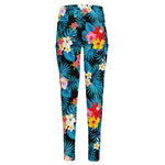 Turquoise Tropical Hawaii Pattern Print High-Waisted Pocket Leggings