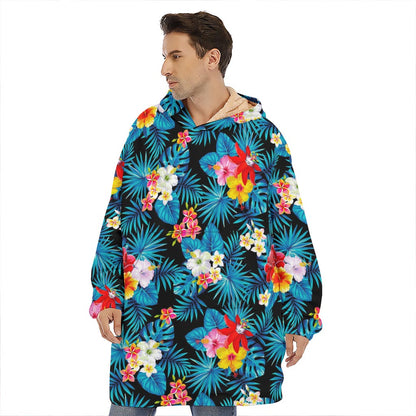 Turquoise Tropical Hawaii Pattern Print Hoodie Blanket