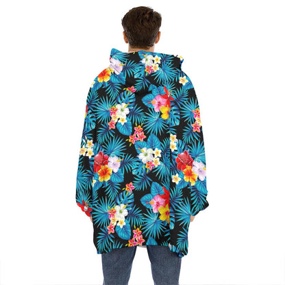 Turquoise Tropical Hawaii Pattern Print Hoodie Blanket