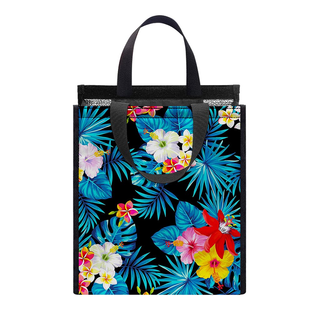 Turquoise Tropical Hawaii Pattern Print Insulated Lunch Tote
