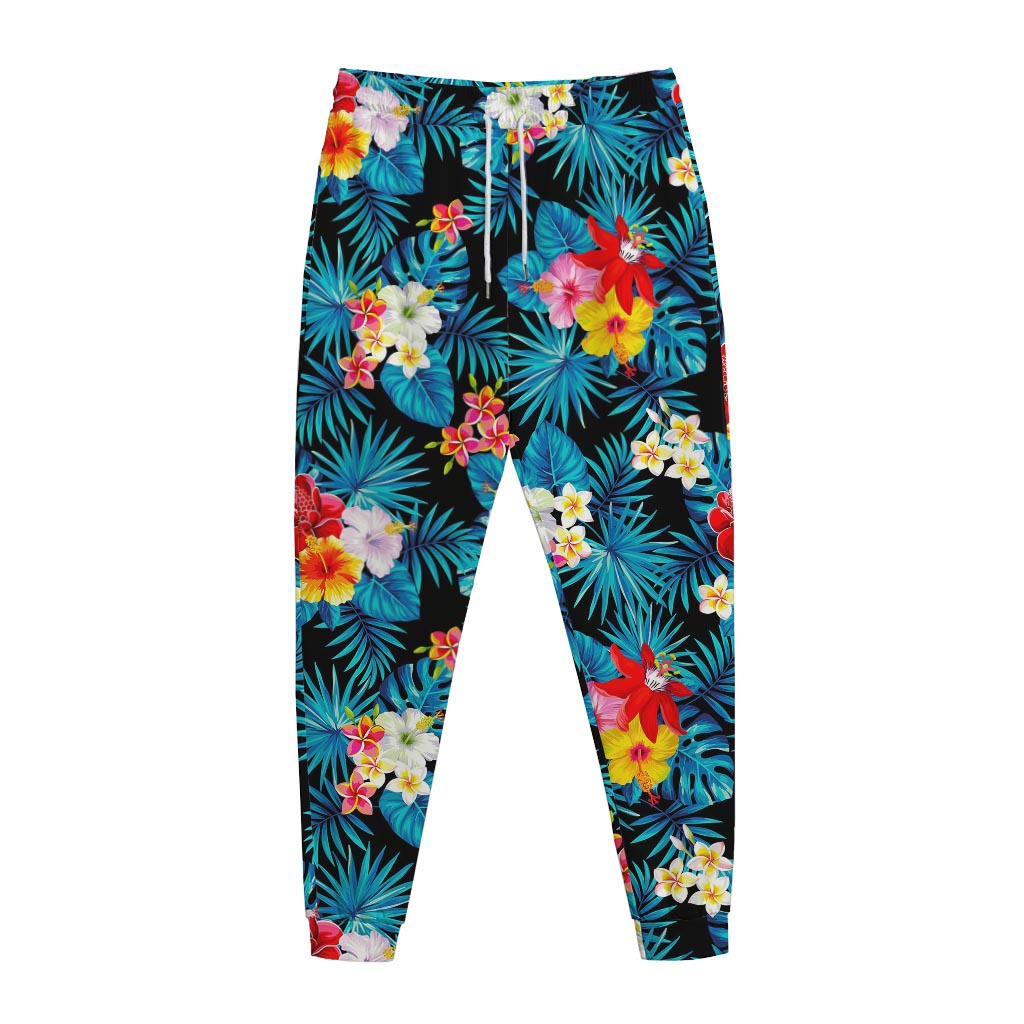Turquoise Tropical Hawaii Pattern Print Jogger Pants