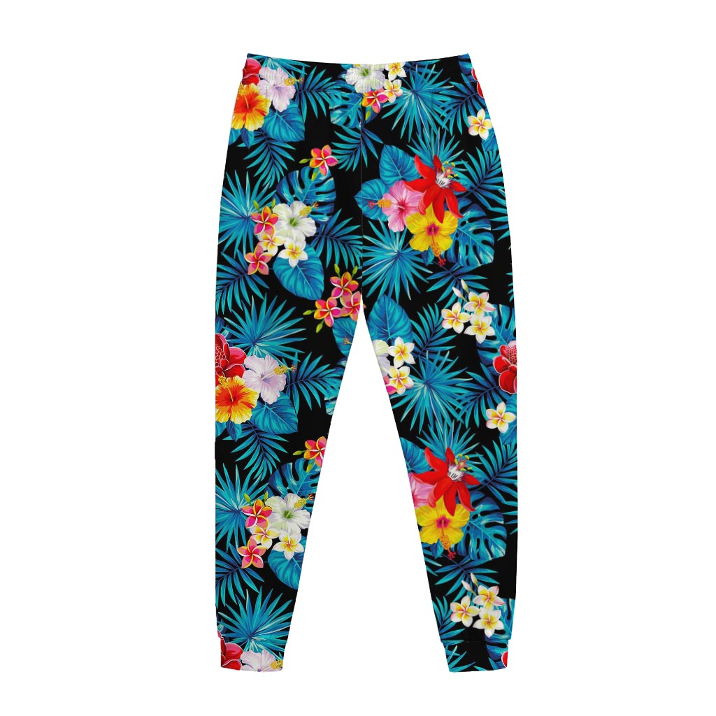 Turquoise Tropical Hawaii Pattern Print Jogger Pants