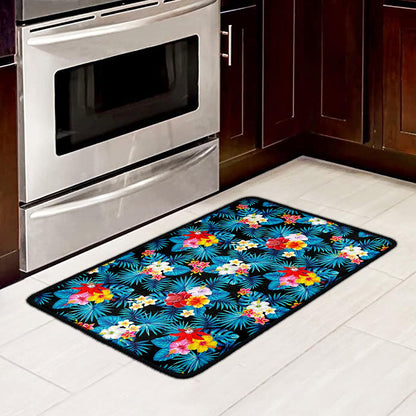 Turquoise Tropical Hawaii Pattern Print Kitchen Mat